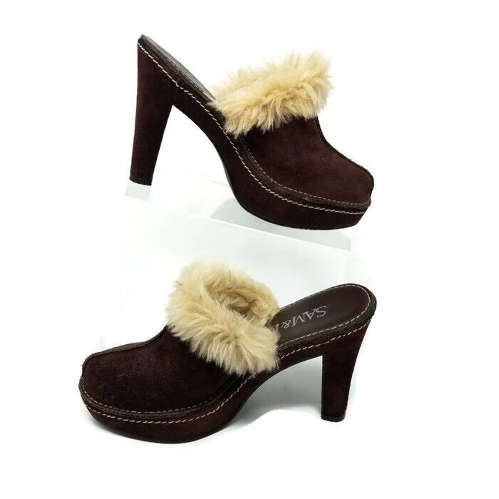 Sam & Libby SIBYLA Brown Winter Suede Fur Platform Clogs Mules Womens 6M - Picture 3 of 10